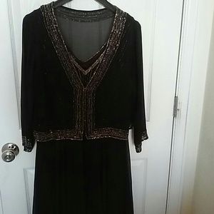 JKARA Black Beaded Evening Gown Floor length